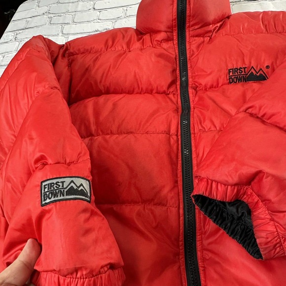 First Down USA Duck Down Puffer XL Jacket Black Red Winter Coat Reversible VTG - Picture 8 of 10